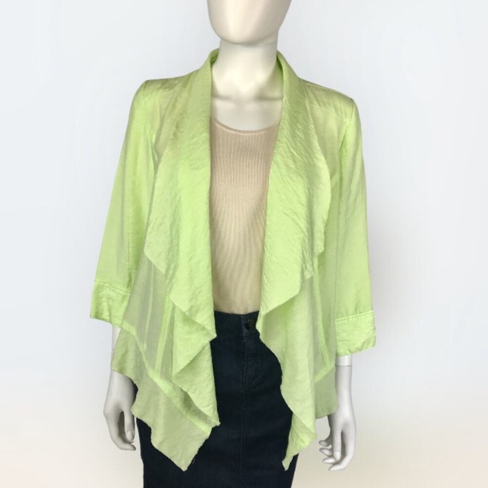 Chico’s Light Green Open Jacket Drape Front High-low